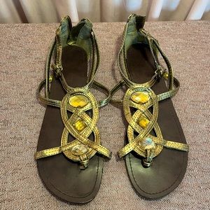 Brown Copper Gold Gemstone Sandals